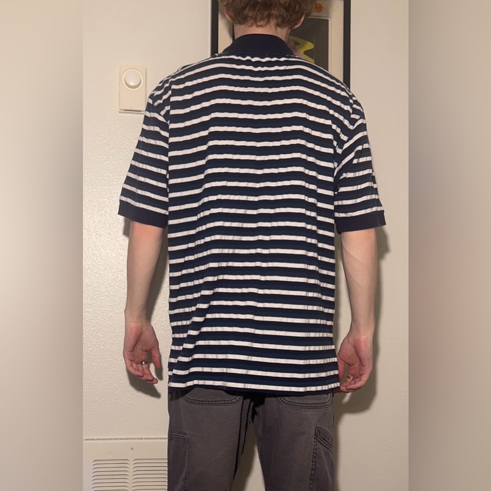 Nike Tiger Woods Navy and White Horizontal Stripe Polo - Picture 2 of 2